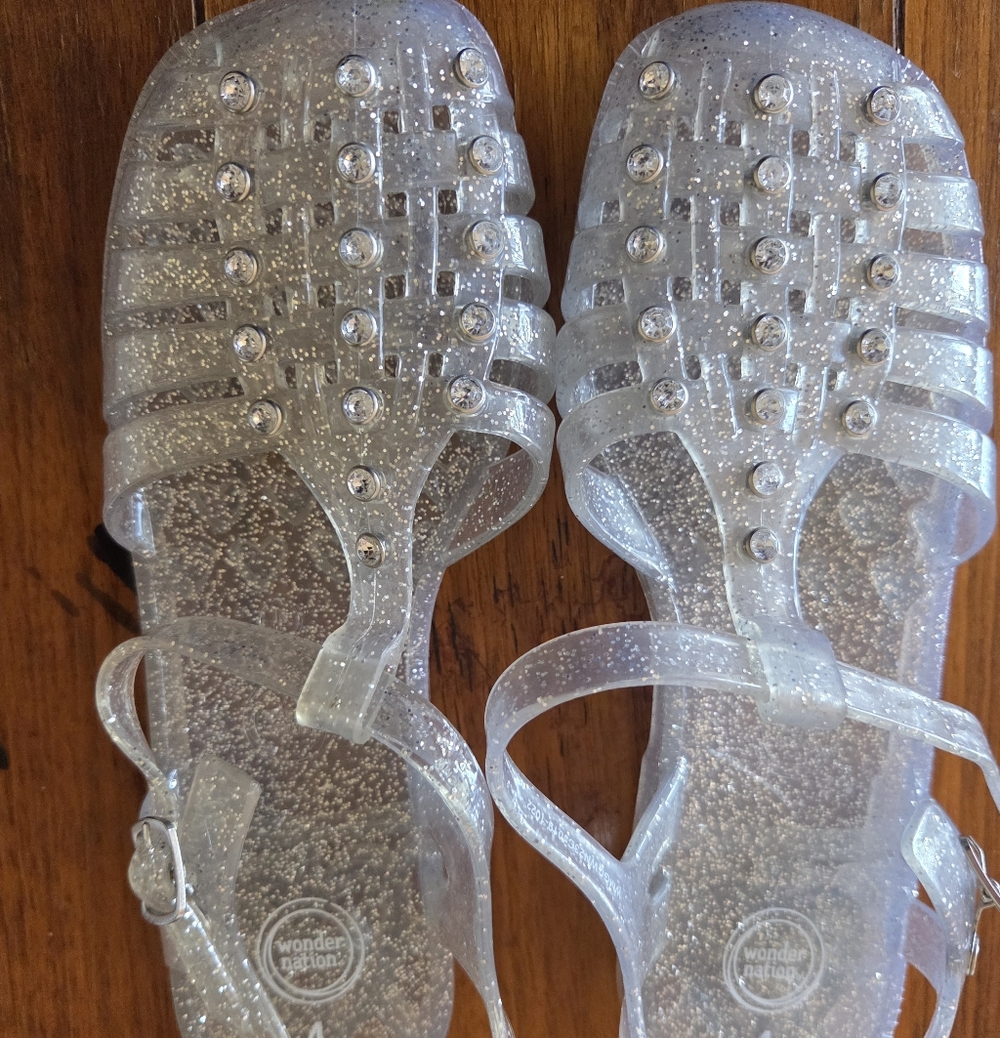 wonder nation Clear Glitter Jelly Sandals with Rhinestones